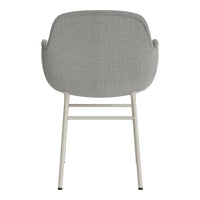 Gray upholstered chair with a textured fabric and light-colored metal legs, showcasing a modern and minimalist design.