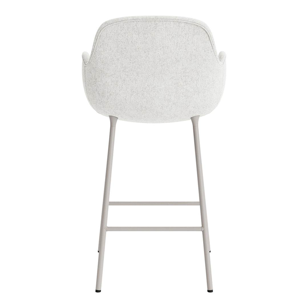 Light grey upholstered chair with a smooth texture and a minimalist silver frame.