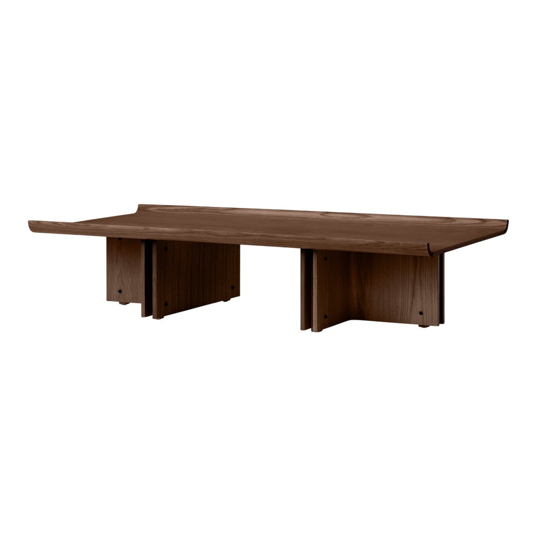 Dark brown modern coffee table with a sleek, minimalist design and smooth, solid surface. Perfect for contemporary decor.