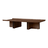 Dark brown modern coffee table with a sleek, minimalist design and smooth, solid surface. Perfect for contemporary decor.