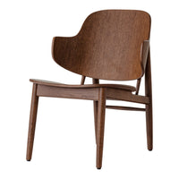 Mid-century modern chair in rich, dark wood with a smooth finish and minimalist design. Ideal for contemporary decor.