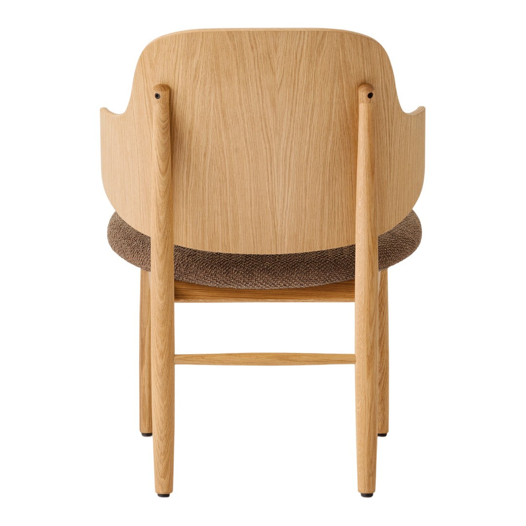 Light natural wood chair with a brown fabric seat, showcasing a minimalist and elegant design.