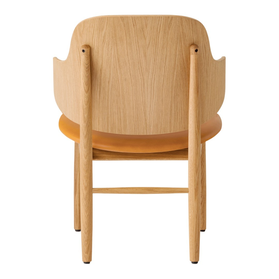 Natural oak wood finish with a smooth, warm orange seat, showcasing a minimalist design. Perfect for modern interiors.