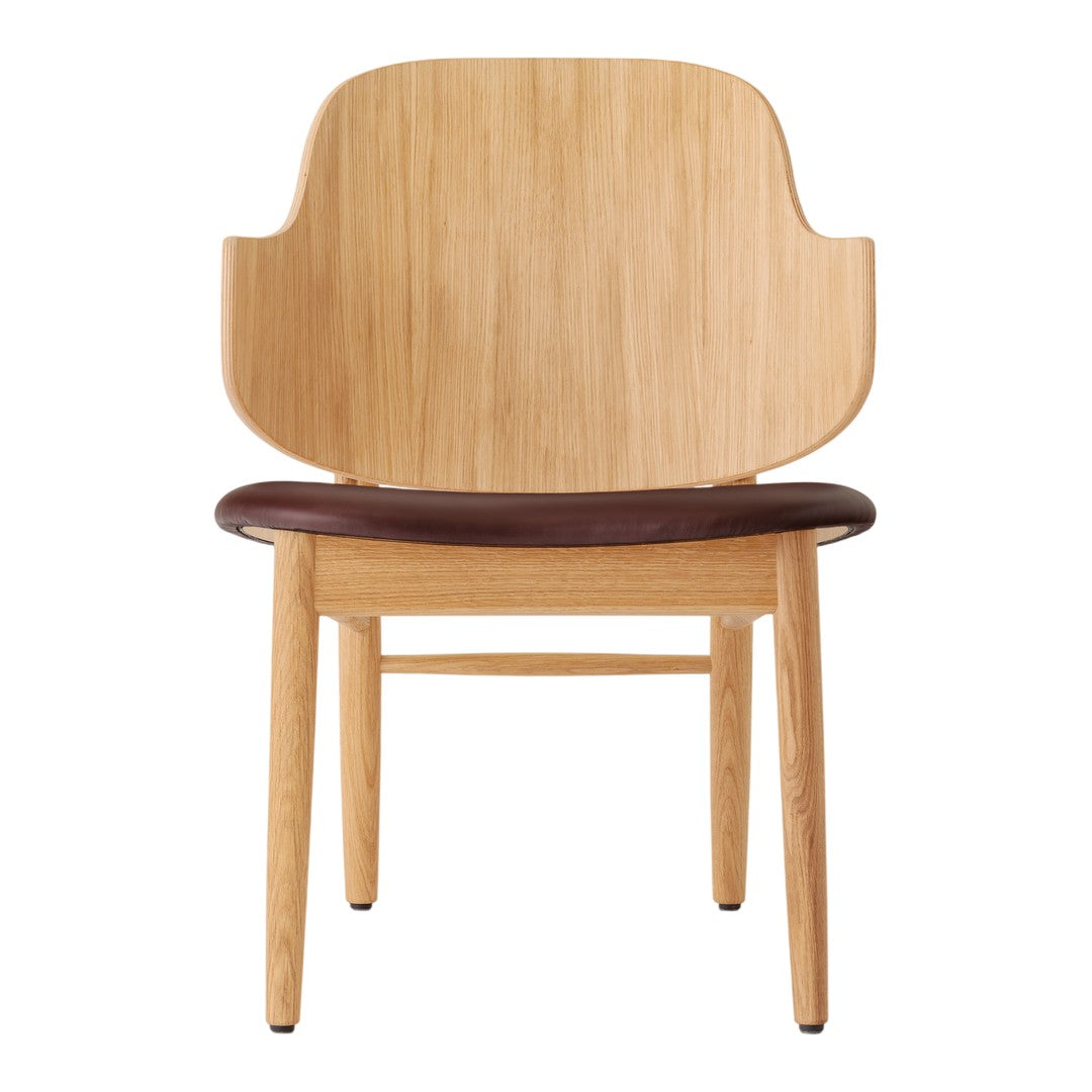 Natural wood grain chair with light oak backrest and dark walnut seat, featuring a minimalist design.