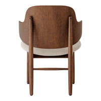 Wooden chair with a rich brown finish and a soft cream upholstered seat, showcasing a minimalist design.