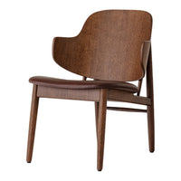 Brown wooden chair with smooth, curved lines and a minimalist design, showcasing natural wood textures.