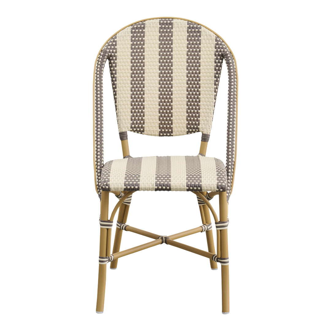 Brown and beige striped chair with woven texture, featuring a stylish design perfect for indoor or outdoor use.
