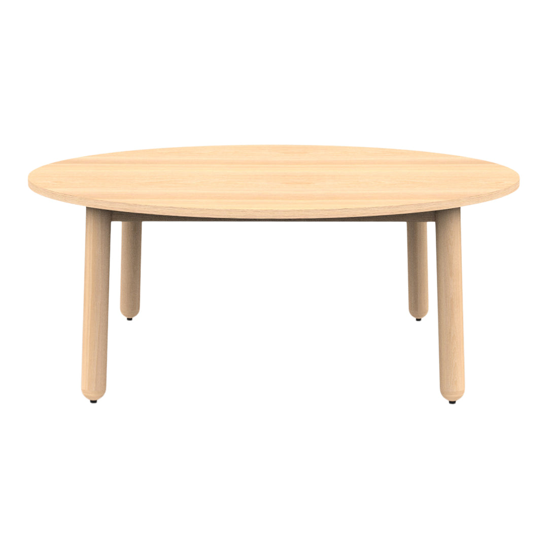 Light natural wood round coffee table with smooth finish and minimalist design. Perfect for modern interiors.