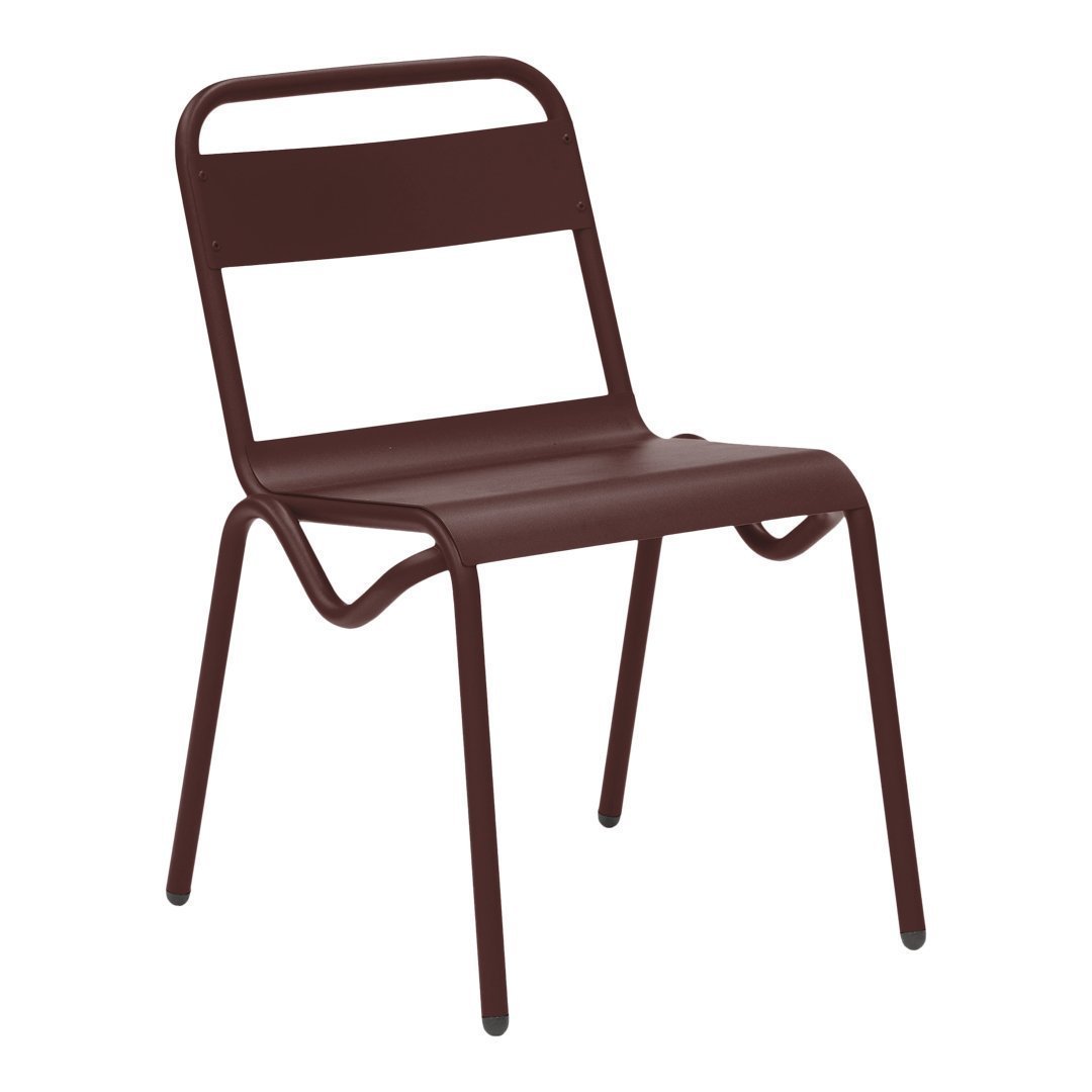 Brown metal chair with a sleek, minimalist design and smooth, solid surfaces, perfect for modern decor.