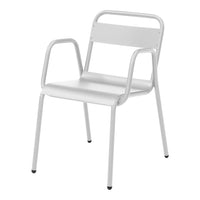 White metal chair with a sleek, minimalist design and smooth finish, featuring no patterns for a modern look.