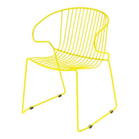 Yellow wire chair with bold, modern lines and an open grid pattern, perfect for contemporary decor.