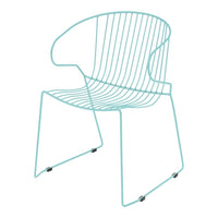 Light teal wire chair with a minimalist striped design and sleek, modern silhouette. Perfect for contemporary decor.