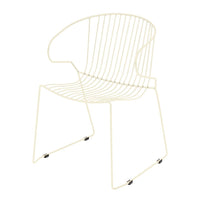 Cream-colored wire chair with a minimalist design and striped pattern. Ideal for modern decor.