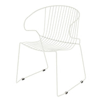 Stylish white wire chair with sleek linear design and modern geometric pattern for contemporary decor.