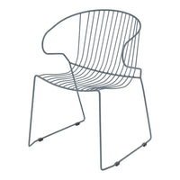 Open wire chair in a sleek gray finish, featuring a minimalist design with vertical and horizontal lines.