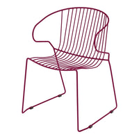 Modern burgundy wire chair with sleek, minimal design and geometric patterns. Perfect for contemporary decor.