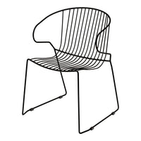 Black wire chair with sleek, modern lines and an open, minimalist design featuring horizontal and vertical patterns.
