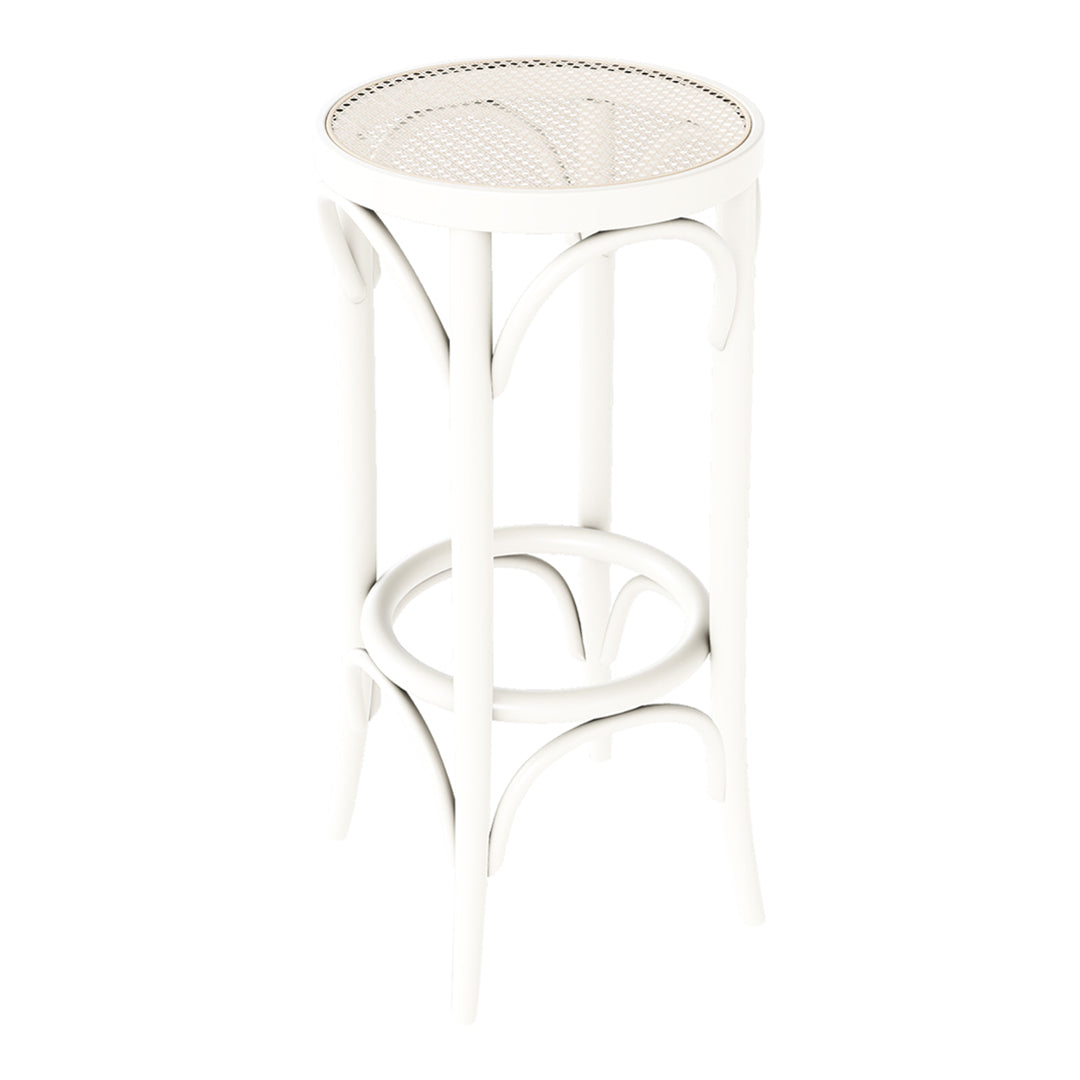 White cylindrical side table with intricate lattice pattern and elegant curves. Perfect for a modern decor.