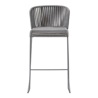 Gray woven bar stool with a sleek, modern design and vertical striped pattern, complementing contemporary decor.