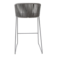 Grey woven bar stool with a minimalistic design and sleek metal legs. Ideal for modern interiors.