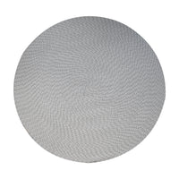 Gray circular woven placemat featuring a subtle spiral pattern. Ideal for modern dining decor.