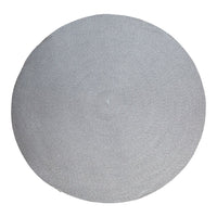 Round gray area rug with a subtle textured pattern, perfect for enhancing modern interiors.