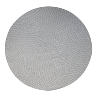 Gray circular mat with a textured swirl pattern, ideal for modern decor.