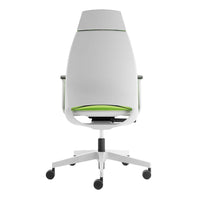 Modern white office chair featuring a vibrant green seat and minimalist design for a contemporary look.