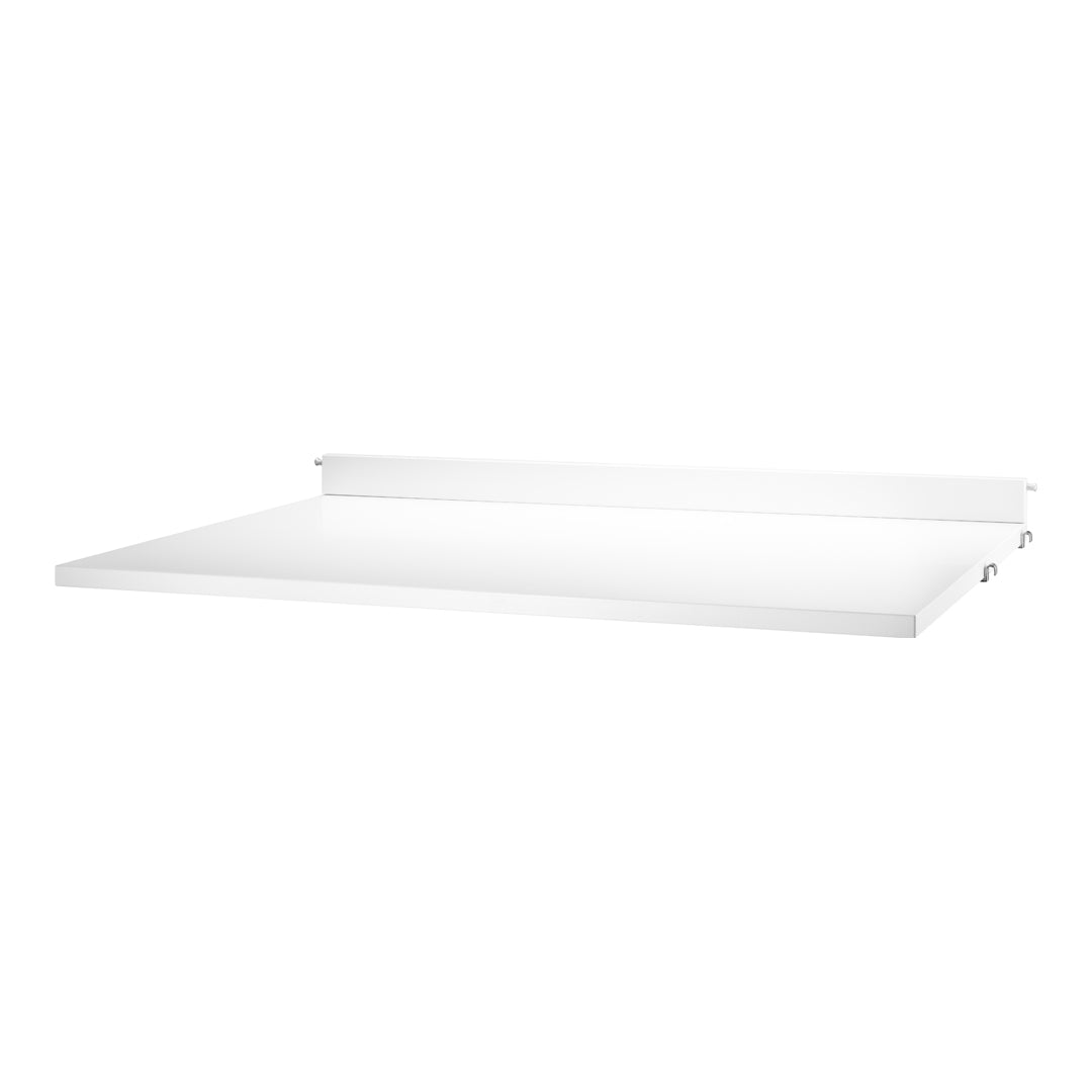 White flat shelf with a smooth, glossy finish, featuring clean lines and no patterns. Perfect for minimalist decor.