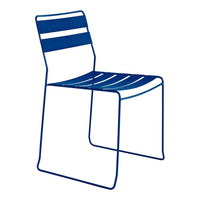Blue striped dining chair with a minimalist design, featuring bold blue and white colors for a modern look.