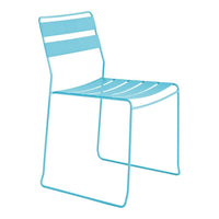Light blue striped chair with a minimalist design, featuring horizontal slats and a sleek frame.
