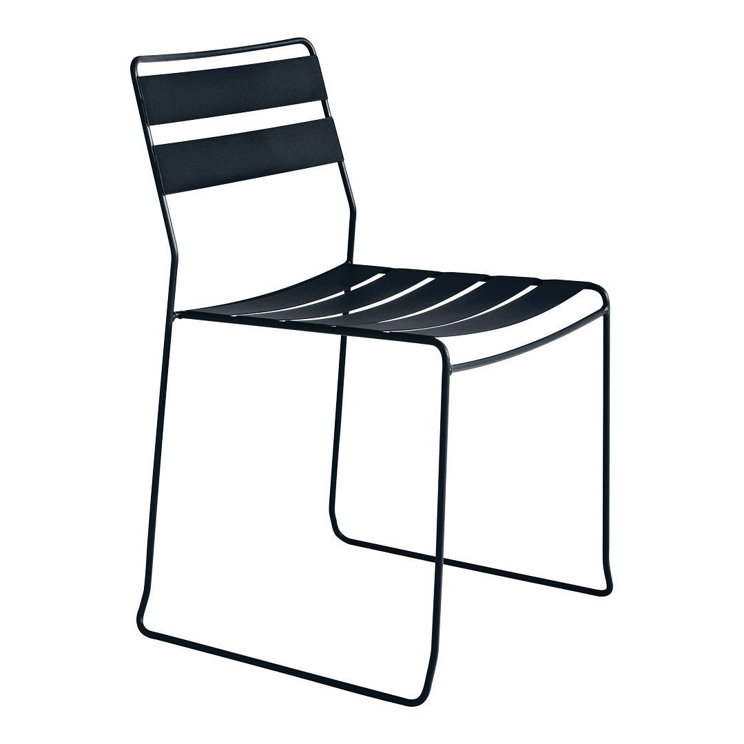 Black and white striped chair with modern, minimalist design and sleek metal frame. Perfect for indoor or outdoor use.