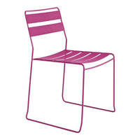 Pink striped metal chair with a sleek, modern design and open slat pattern, perfect for contemporary spaces.