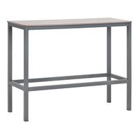 Gray metal frame with a natural wood finish tabletop, perfect for a modern or industrial look.