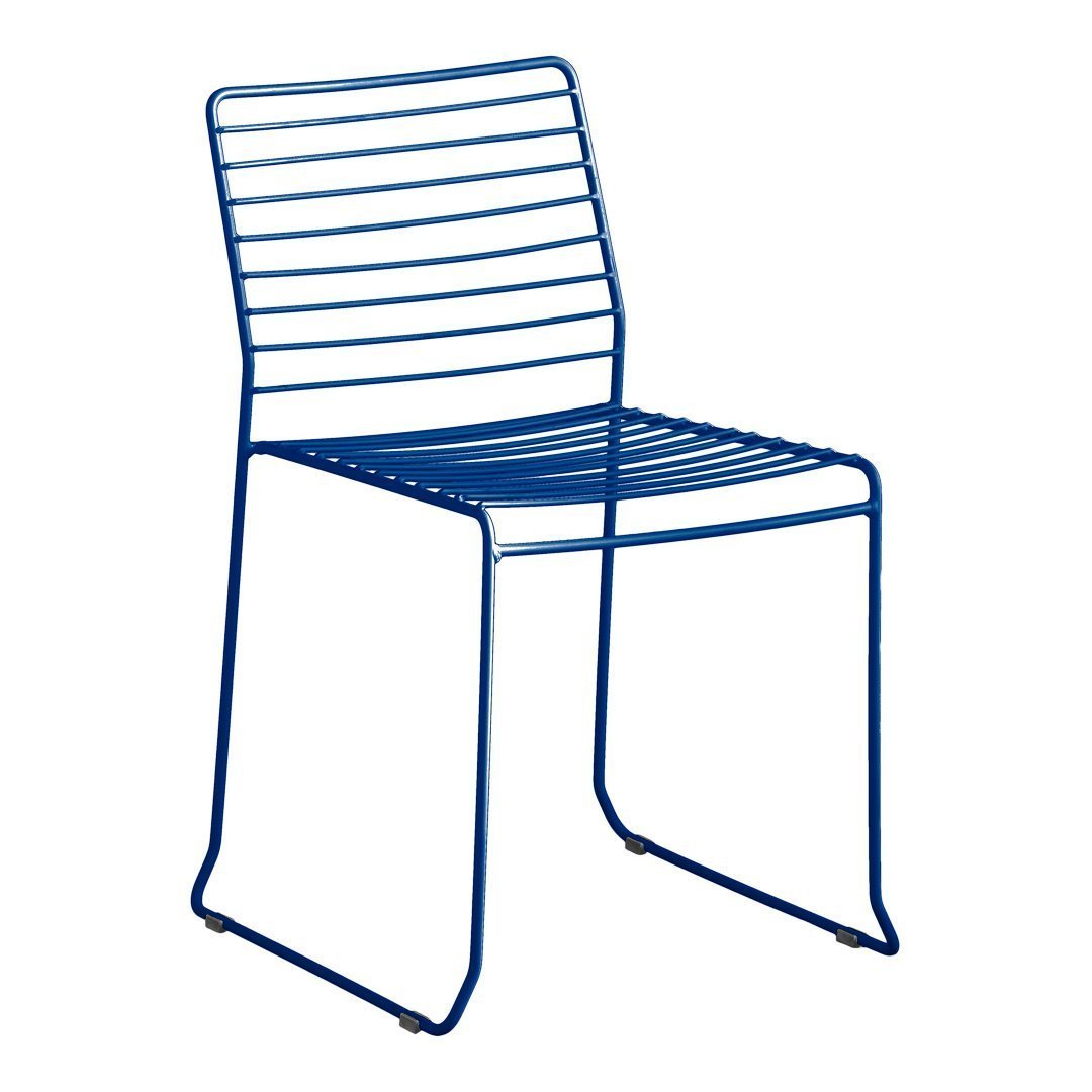 Blue striped chair with a sleek, modern design, featuring evenly spaced horizontal lines and a vibrant finish.