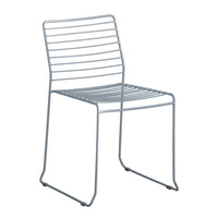 Minimalist gray metal chair with sleek horizontal stripes and a simple, modern design. Perfect for any space.