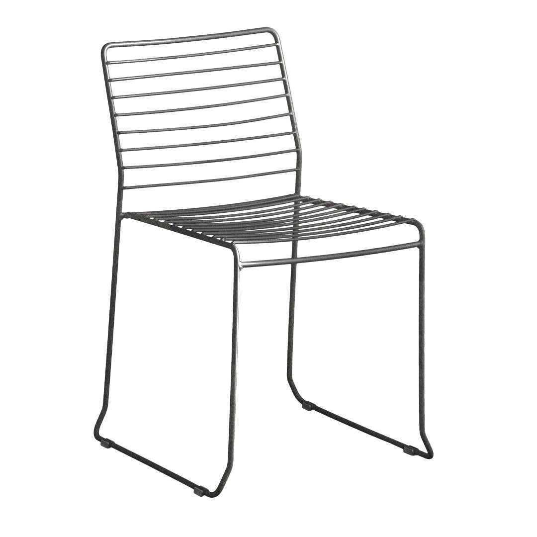 "Sleek black wire chair with horizontal striped pattern, perfect for modern decor."