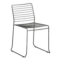 "Sleek black wire chair with horizontal striped pattern, perfect for modern decor."