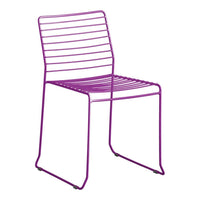 Vibrant purple metal dining chair with a sleek striped design and modern minimalist aesthetic.