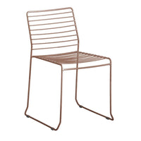 Brown metal chair with horizontal stripes, showcasing a modern and minimalistic design. Ideal for stylish indoor or outdoor decor.