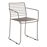 Stylish brown metal chair with sleek horizontal stripes and minimalistic design, perfect for modern decor.