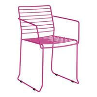 Vibrant pink striped metal chair with a modern design, featuring a sleek, minimalistic pattern and durable frame.