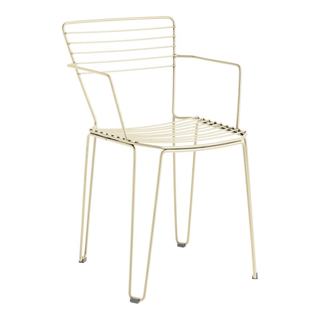 Yellow metal chair with a simple striped design and minimalist style, perfect for modern decor.