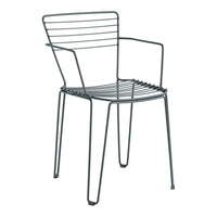 Gray metal chair with a sleek, minimalist design featuring horizontal lines and a lightweight structure.