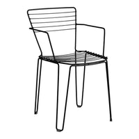 "Black metal chair with sleek striped design and modern minimalist style, perfect for contemporary decor."