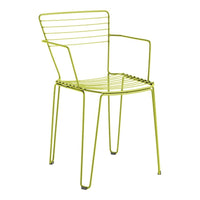 Vibrant lime green metal chair with a sleek, minimalist striped pattern and slender legs. Perfect for modern décor.