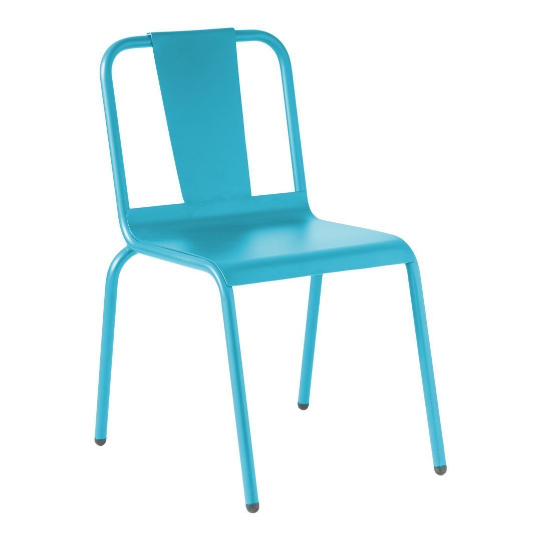 Bright teal chair with a minimalist design and smooth finish, perfect for modern decor.