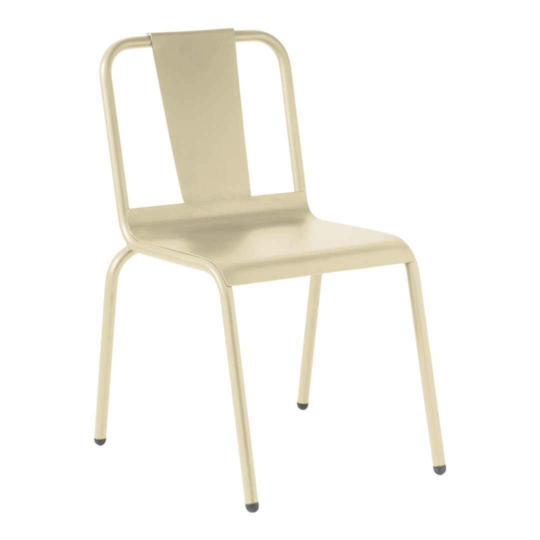 Light beige metal chair with a sleek, minimalist design and smooth, solid surface. Perfect for modern decor.