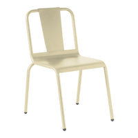 Light beige metal chair with a sleek, minimalist design and smooth, solid surface. Perfect for modern decor.