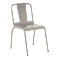 Gray metal chair with a sleek, minimalistic design and a smooth, matte finish. Perfect for modern decor.